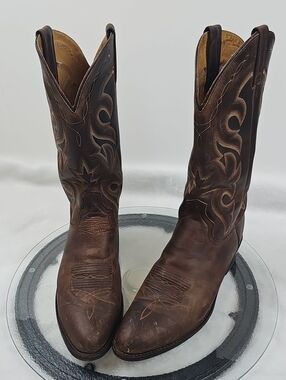 Dan Post Vintage Leather Western Cowboy Boots 12D Mexico Brown W/ Stitching